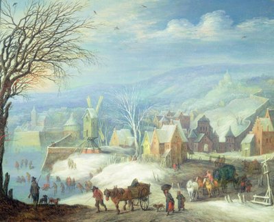 Paisaje de invierno con numerosas figuras de Joseph van Bredael