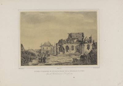 Poort en kerk in de Citadel van Antwerpen, 1832
Entrada interior y antigua iglesia de la Ciudadela de Amberes. Después del bombardeo de diciembre de 1832 (título en el objeto)
Álbum de siete vistas del interior de la Ciudadela de Amberes (título de la se de Joseph van den Nest