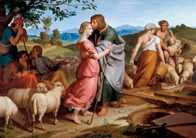 Jacob se encuentra con Raquel, hija de Labán, junto a un pozo de Joseph von Fuhrich
