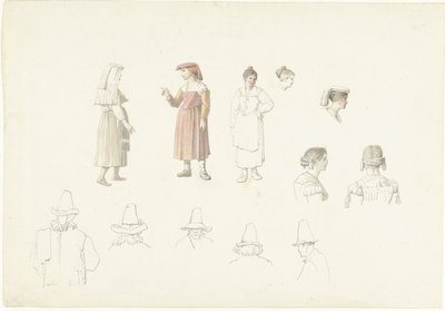 Ficha de estudio con campesinas y granjeras italianas de Josephus Augustus Knip