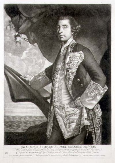 Retrato de Sir George Brydges Rodney (1719-92) Almirante del Blanco, grabado por William Dickinson publicado por Carington Bowles de Joshua (after) Reynolds