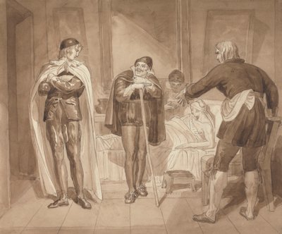 Gil Blas, mientras ejerce la medicina con el Dr. Sangrado, encuentra al Dr. Cuchillo en la cama del tendero de Joshua Cristall