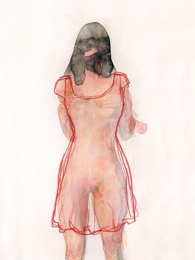 Mujer con vestido rojo transparente de Joshua Hoskins