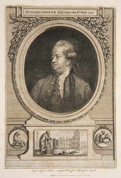 Edward Gibbon, Esq., pub. 1730 grabado de Joshua Reynolds
