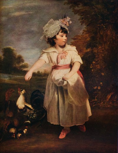 Lady Catherine Pelham Clinton alimentando a sus gallinas, 1781 1931 de Joshua Reynolds