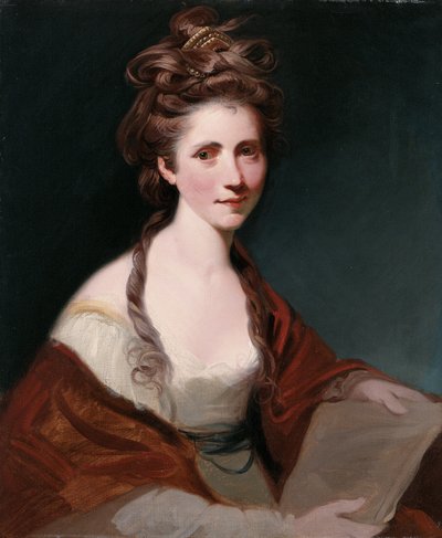 Retrato de Angelica Kauffmann, medio cuerpo en blanco con un chal rojo de Joshua Reynolds