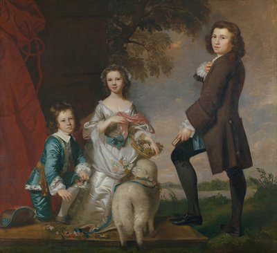 Thomas 1740-1825 y Martha Neate 1741-después de 1795 con su tutor, Thomas Needham, 1748 de Joshua Reynolds
