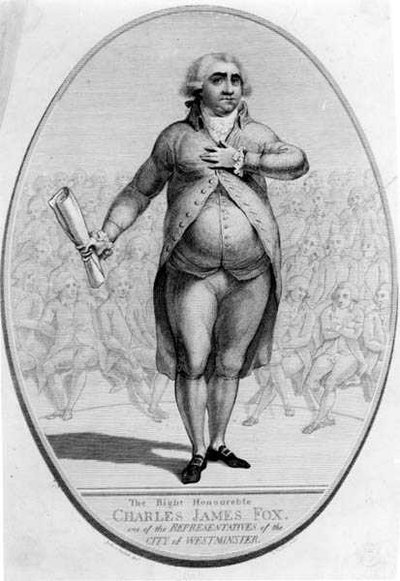 El muy honorable Charles James Fox (1749-1806) uno de los representantes de la ciudad de Westminster, grabado por Thomas Trotter de Joshua after Cristall