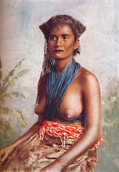 Una mujer de Fiji con vestido nativo, 1902 de Josiah Martin