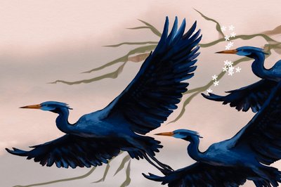 Pájaros azules volando de Josie George