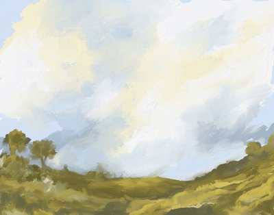 Paisaje de nubes sobre campos ondulados de Josie George