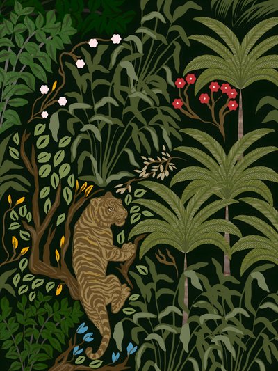 Un tigre en una selva frondosa de Josie George