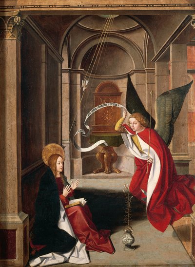 Anunciación, de Josse Lieferinxe (fallecido antes de 1508), detalle de Josse (fl.1493 1508) Lieferinxe
