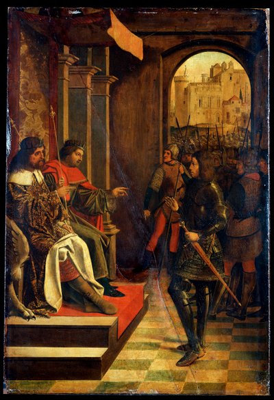 San Sebastián ante los Emperadores Diocleciano y Maximiano, finales del siglo XV de Josse Lieferinxe