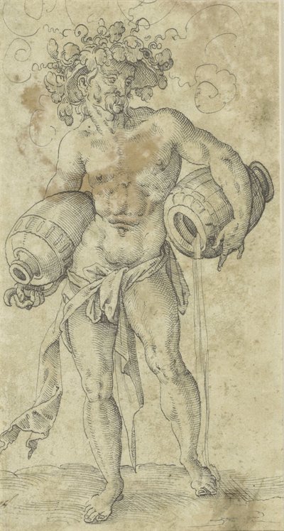 Hombre desnudo con un sombrero adornado con hojas de parra de Jost Amman (possibly)