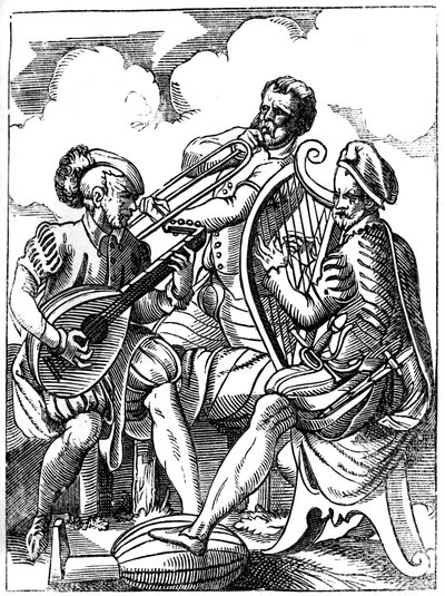 Un guitarrista, un laudista y un trombonista, siglo XVI, 1849 de Jost Amman