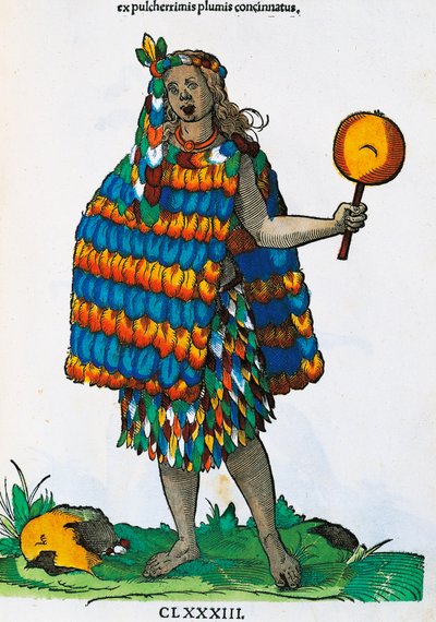 Indio americano, grabado por Hans Weigel Elder (activo 1549-1577) del cuadro de Jost Amman (1539-1591), de Habitus praecipuorum populorum tam virorum quam foeminarum singulari arte depicti, Núremberg de Jost Amman