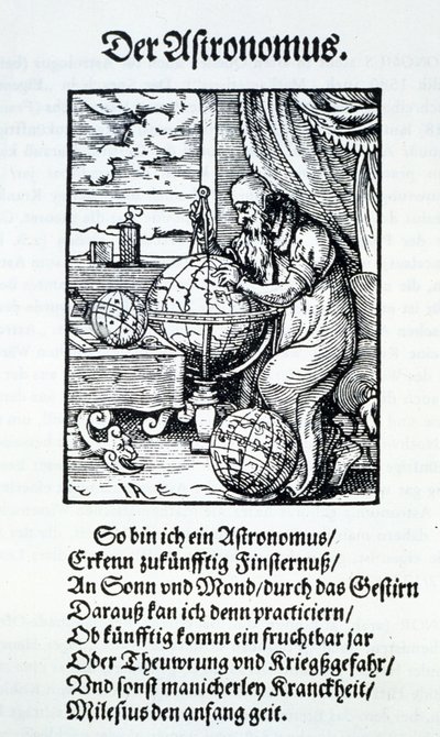 Un astrónomo con un verso de Hans Sachs, pub. Frankfurt 1568 de Jost Amman