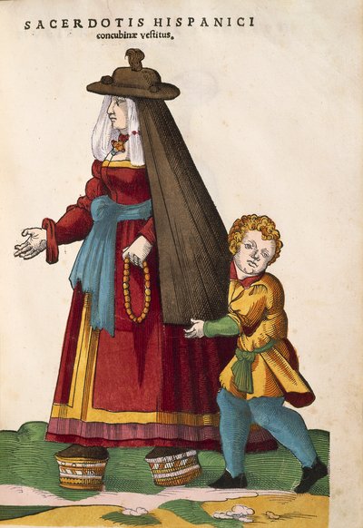 Concubina con niño. De Habitus praecipuorum popularum, por Jost Amman de Jost Amman