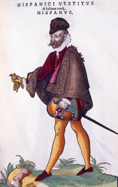 Traje de un noble español, grabado de Habitus praecipuorum popularum de Jost Amman