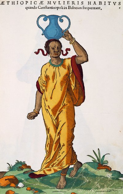 Mujer etíope, grabado de Hans Weigel Elder basado en pintura de Jost Amman, de Habitus praecipuorum populorum tam virorum quam foeminarum singulari arte depicti, Núremberg de Jost Amman