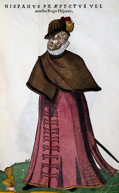 Traje de ministro de la casa real española, grabado por Jost Amman (1539-1591) de Habitus praecipuorum populorum, virorum tam quam singulari foeminarum art depicti de Jost Amman