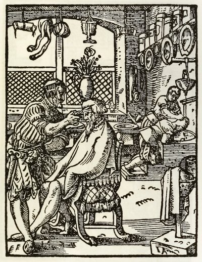 Los barberos de una serie que representa ocupaciones y oficios publicada por primera vez en Das Ständebuch 1568 en Frankfurt, Alemania de Jost Amman