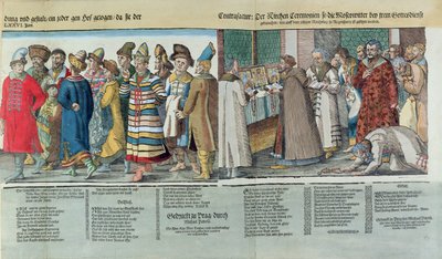 La Gran Embajada de Iván IV (1530-84) de Rusia al Emperador del Sacro Imperio Romano en Ratisbona en 1576 (detalle) de Jost Amman
