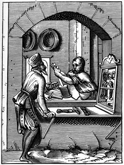 Trabajador de alambre, siglo XVI de Jost Amman