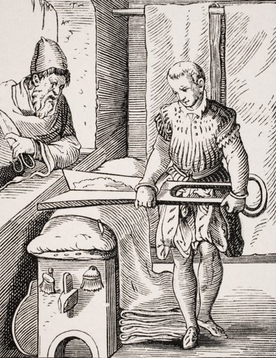 Trabajador textil, reproducción de xilografía del siglo XVI, siglo XIX de Jost (after) Amman
