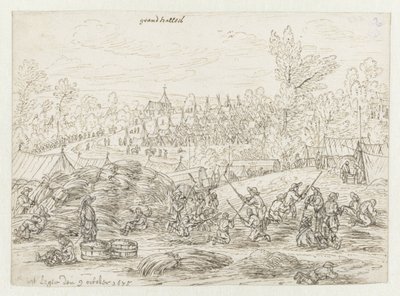 Vista de un campamento del ejército de Willem III cerca de Grand-Hallet, Lieja de Josua de Grave