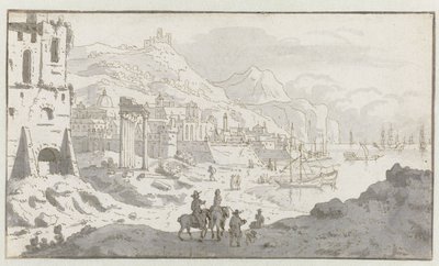 Vista de un puerto italiano imaginario de Josua de Grave