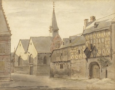 Vista de la iglesia de San Jacobo y la posada, Maastricht de Josua de Grave
