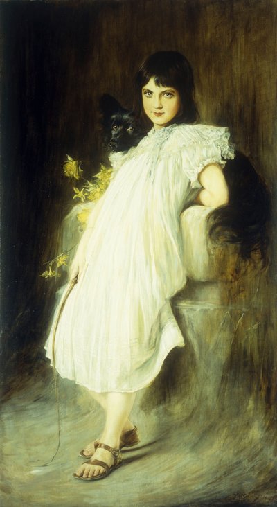 Retrato de una niña con su perro, 1908 de Joszi Arpad Koppay