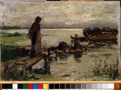 ""On the shore"" (En la orilla del mar) Mujeres campesinas holandesas al borde del agua. Pintura de Josef Israels (1824-1911) Museo de Bellas Artes Mikalojus Konstantinas Ciurlionis, Kaunas, Lituania de Jozef  Israels