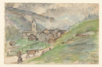 Pueblo de montaña con iglesia de Jozef Israëls