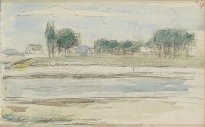 Paisaje con agua y casas junto a un dique de Jozef Israëls