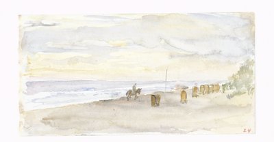 Vista de playa con jinete y sillas de playa de Jozef Israëls