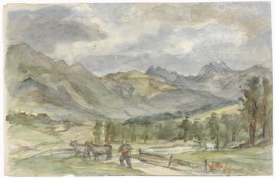 Paisaje de montaña con un pastor y dos vacas de Jozef Israëls