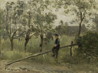 Chico de campo en una barrera de postes de Jozef Israëls
