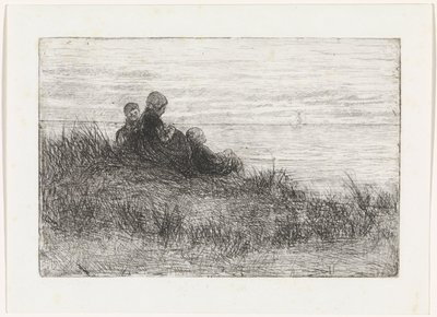 Paisaje de dunas con madre e hijos. de Jozef Israëls