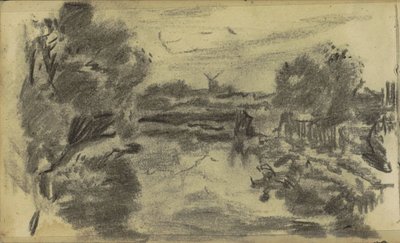Paisaje con agua y un molino de Jozef Israëls