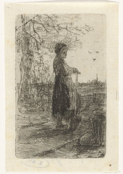 Chica apoyada en una pala de Jozef Israëls