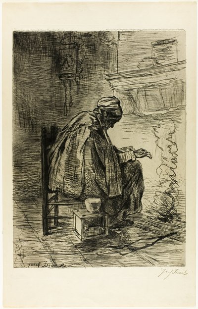 Anciana calentando sus manos de Jozef Israëls