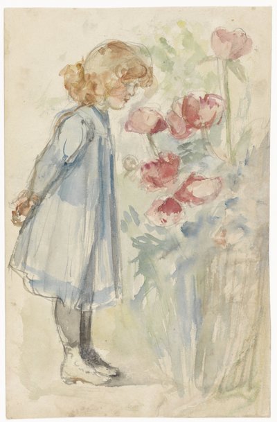 Chica de pie en un jardín de flores de Jozef Israëls