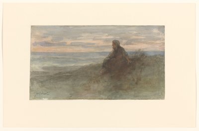 Mujer sentada en una duna junto al mar de Jozef Israëls