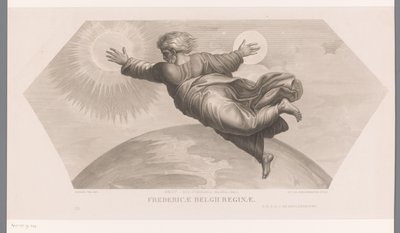 Dios crea el sol y la luna
Fecit duo luminaria magna. gen. I. Fredericae Belgii reginae (título en el objeto)
Les loges de Raphaël (...) sujets de la bible (título de la serie)
Escenas bíblicas de las logias de Rafael (título de la serie) de Jozef Karel De Meulemeester