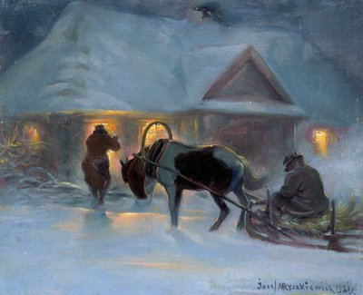 Noche de invierno frente a una casa de campo, 1921 de Jozef Ryszkiewicz