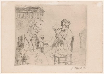 Dos hombres bebiendo en una mesa junto a una chimenea de Jozef van Snick