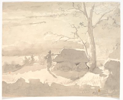 Paisaje a la luz de la luna. Un cazador junto a un dolmen de Jørgen Roed